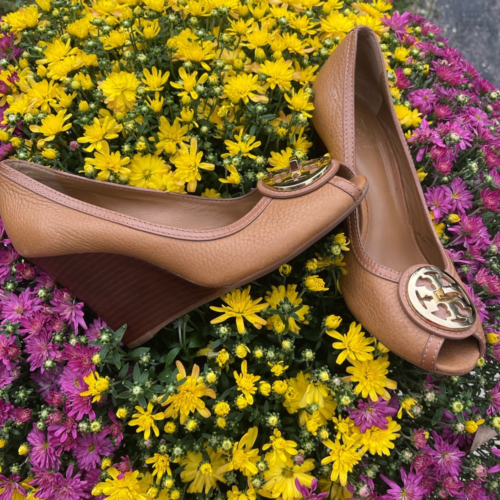 Tan Tory Burch heel wedges